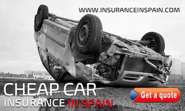 Overturned car on a road advertising Cheap Car Insurance in Spain for UK reg Cars 