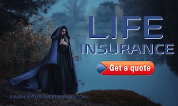 A woman in a black cloak standing forlorn by a river promoting life insurance for www.insuranceinspain.com 